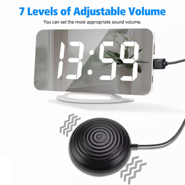 LED Creative Digital Mirror Alarm Clock Loud Vibration Clock for Heavy Sleepers