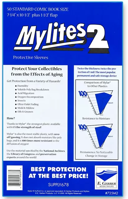 50 E. Gerber Mylites 2 Mil Mylar Standard Comic Book Sleeves 725M2