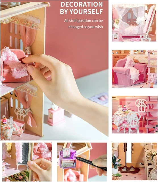 WOODEN DOLLS HOUSE with Furniture and Accessories, 3 Storey Play Set