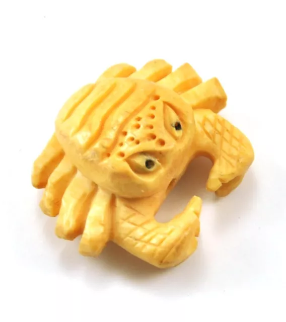 2 x Vintage Oriental Bone Carved Bead Hand Carved Charm Pendant Crab Sea life