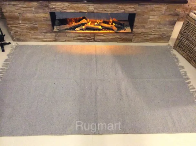 Eco-Friendly Plain GREY Recycled Cotton Rich Reversible Washable Durrie Area Rug