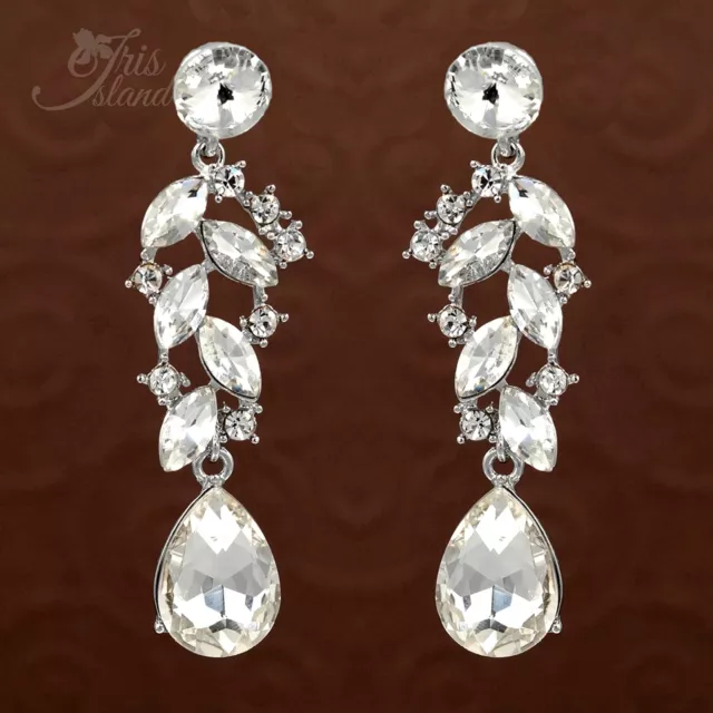 Rhodium Plated Clear Crystal Rhinestone Wedding Bridal Drop Dangle Earrings 2772