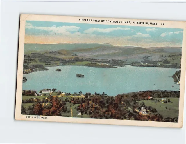 Postcard Airplane View of Pontoosuc Lake Pittsfield Massachusetts USA