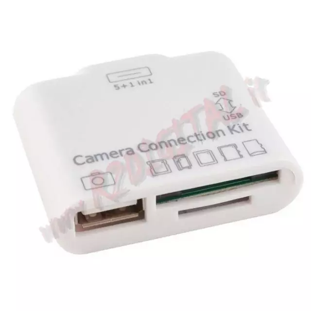 Lettore Card Reader 5 in 1 PORTA USB ADATTATORE SD MMC XD MS immagini video IPAD