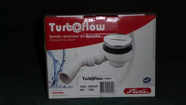 Bonde chromé  90 mm - Turboflow  TB90 NICOLL pour receveur  douche d.50 /60/90