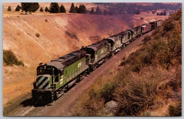 burlington northern train locomotive 4241 over BN Tracks 1973 unp postcard