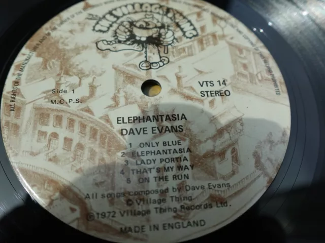 Dave Evans ELEPHANTASIA 1972 LP 1st Village Thing VTS 14 Psych Folk PLAYS VG+