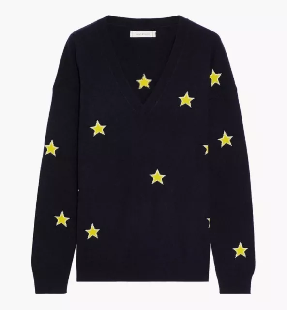 CHINTI & PARKER Navy with Yellow Stars Wool-Cashmere Blend Sweater - BNWT