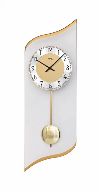 Horloge Murale Moderne AMS AM W9611 - Mouvement à Quartz - Design épuré Et Boîtier Métal Doré