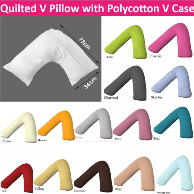 Quilted V Shaped Pillow with free Pillowcase Orthopaedic Maternity Baby Support.