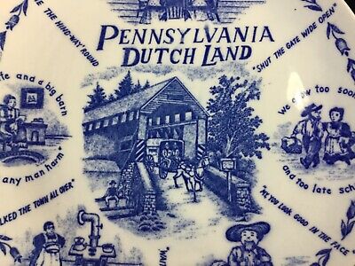 Vintage Pennsylvania Dutch Land Souvenir Plate, Amish, Covered Bridge, Buggy