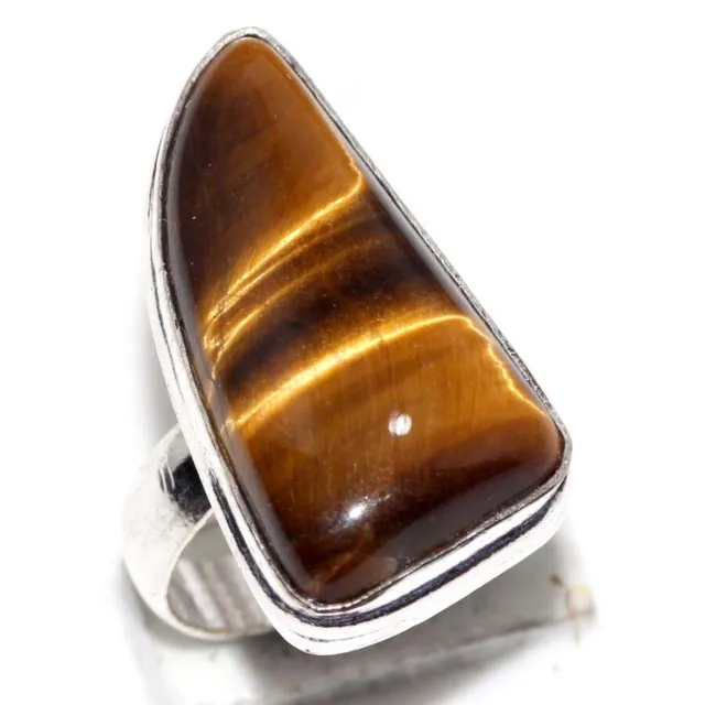 925 Silver Plated-Tiger Eye Ethnic Gemstone Ring Jewelry US Size-6 JW