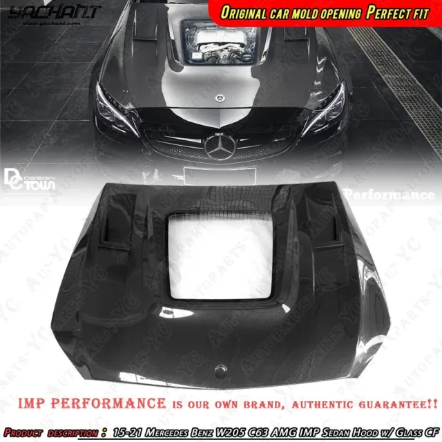 CARBON Kit For 15-21 Mercedes Benz W205 C63 AMG Sedan IMP Bonnet Hood w/ Glass
