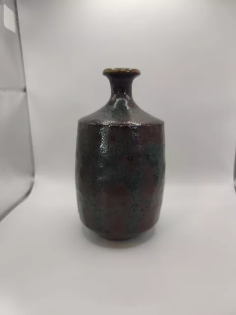 MCM Glazed Stoneware Bulbous Bud Vase Signed