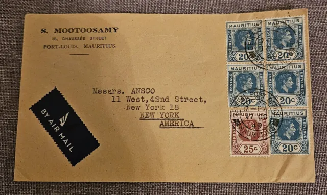 1949 Port Louis Mauritius To USA KGVI British Cover Airmail
