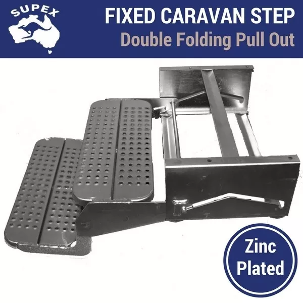 Double Pull Out Folding Caravan Step Zinc Plated Steel, Off Road Camper Trailer