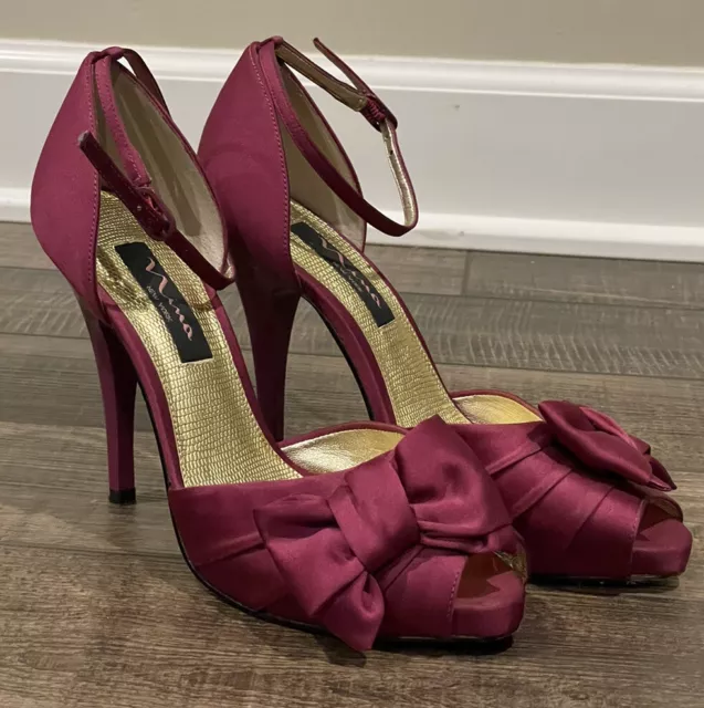 NINA Electra - LS Fuschia Luster Satin Dressy Peep Toe Pump w/ Bow Size 7M