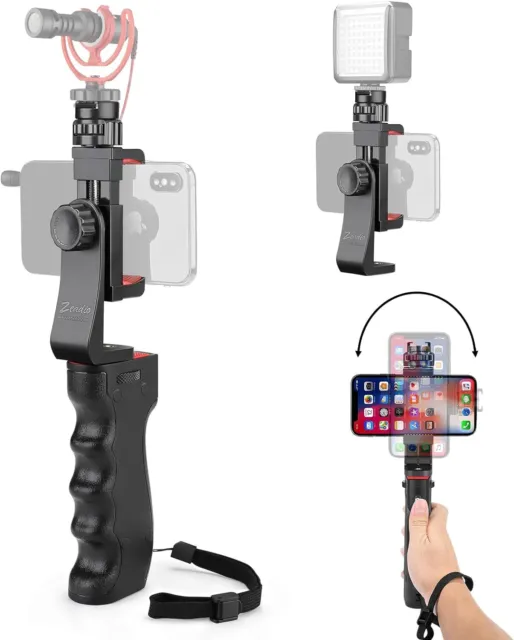 Zeadio Wireless Smartphone Stabilizer, Vlogging Video Handle Grip, with Clamp Mo