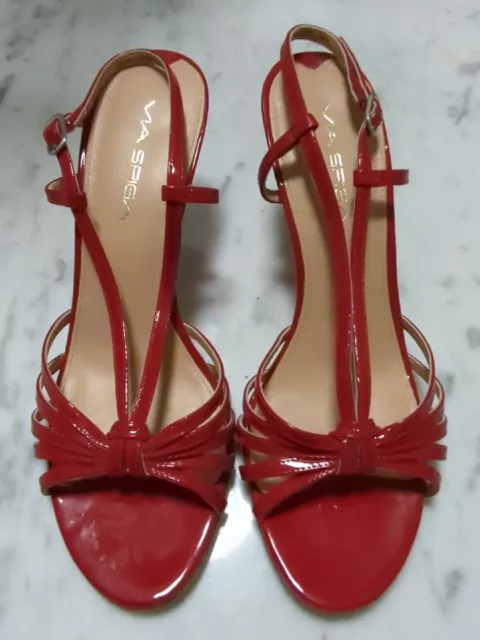 Via Spiga 7.5 strappy red patent leather heels