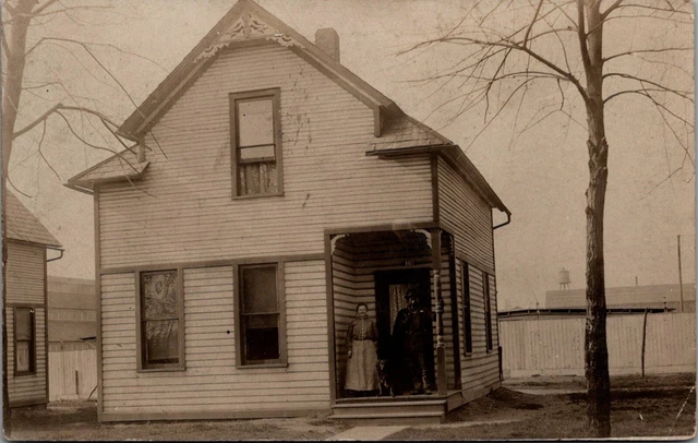 Postcard OH Barberton?, Ohio; Residential Home with Couple and Dog  RPPC  Cf