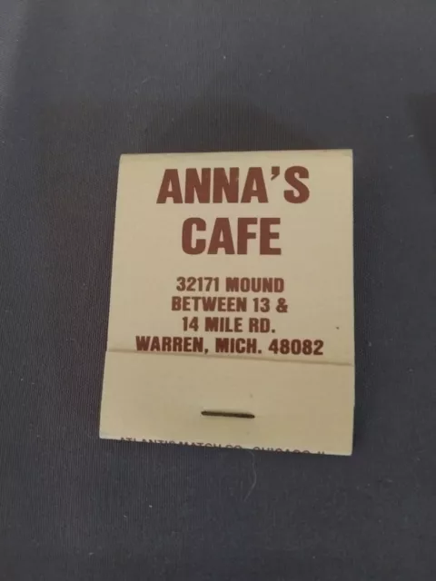 Vintage Matchbook  ANNA'S CAFE Warren Michigan Restaurant Unstruck