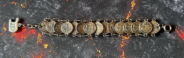 Bracelet En Argent Avec 7 Pièces Espagnoles Ajourées Alfonso XIII - Vers 1900, Occasion