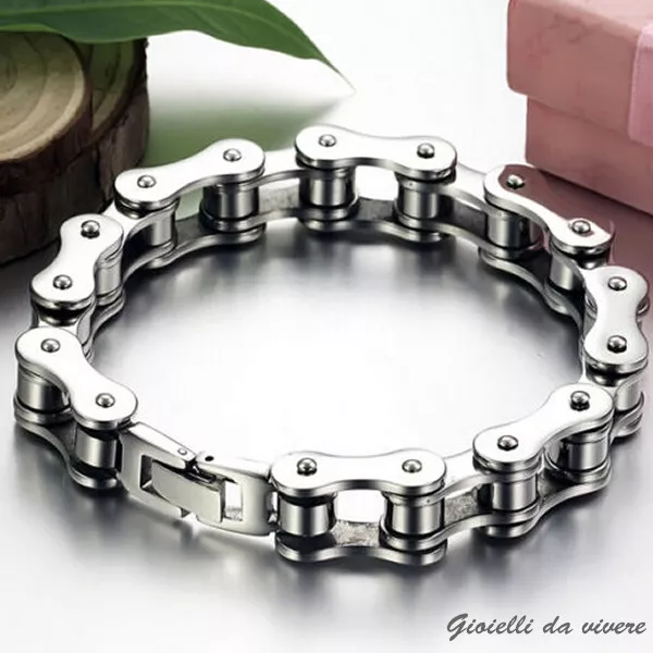 ACCIAIO MOTO CATENA BRACCIALE BICI INOX BRACCIALI MODA UOMO DONNA BRACCIALETTO b