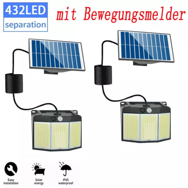 2er LED Solarlampe Fluter Solarleuchte mit Bewegungsmelder Außen Garten Strahler