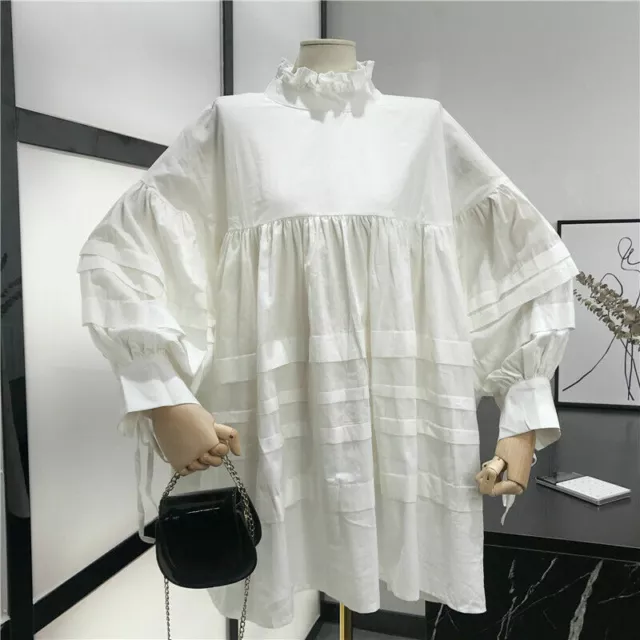 Women Girl Long Shirt Blouse Top Dress Puff Sleeve Lolita Vintage Loose Cute