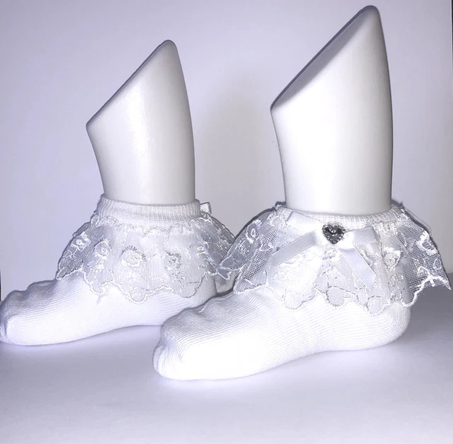 Chaussettes filles en coton dentelle blanche (paquet de deux)