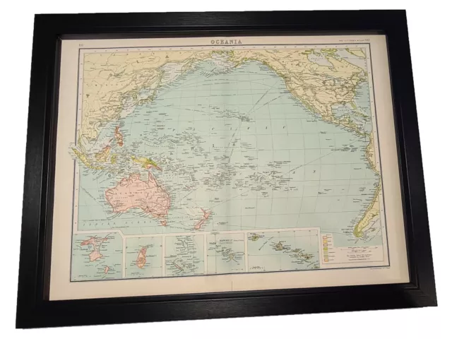 Antique Framed Citizen's Atlas World Map from the 1890's Oceania Australia & NZ