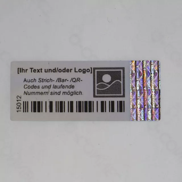 3D Hologramm Siegel Aufkleber Sticker 5 x 2 cm mit ihrem eigenem Logo und Text