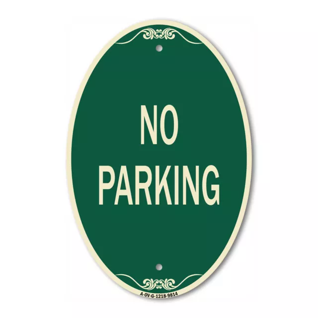 Designer Series Oval Sign - No Parking | Green & Tan Heavy-Gauge Aluminum