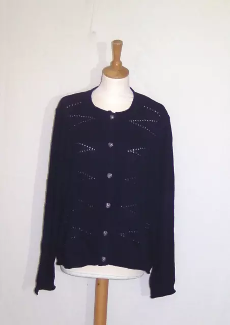 Damen-Strickjacke TCM Wiesn Spatzel Gr. 48/50 Langarm dunkelblau Lochmuster