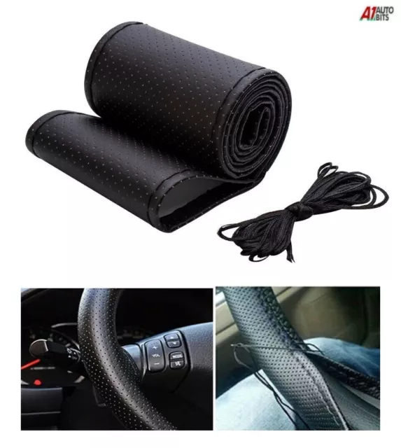 Universal Leather Look DIY Car Steering Wheel Cover Auto Protection + Needle