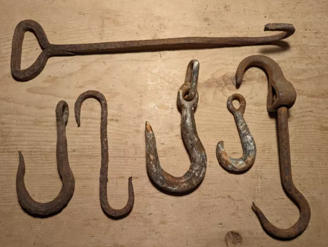 Antique Original~Wrought Iron Butchers Hooks~S-Hooks~Job lot~Pot Hangers~
