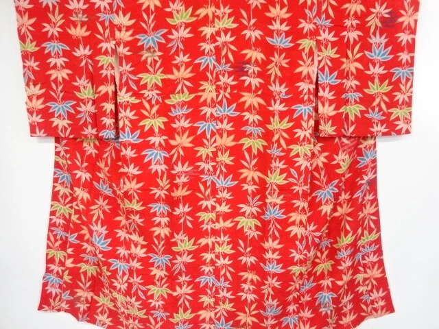6842202: Japanese Kimono / Antique Juban / Mon Kinsha / Bamboo Grass