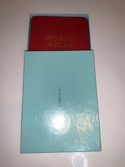 1990  World Atlas Tiffany & Co Red Leather Gold Gilded Book Edge Rare!