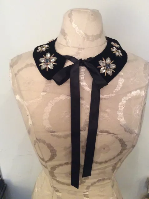 New Topshop Freedom Black Velvet Rhinestone Necklace Collar With Satin Ribbon