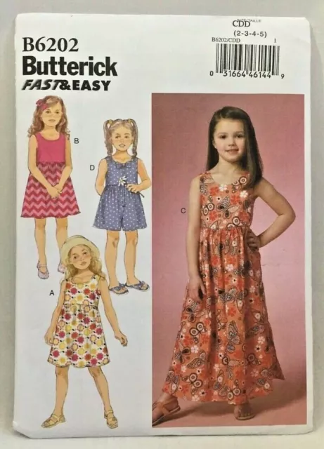 2015 Butterick Sewing Pattern B6202 Girls Sleeveless Dress Culottes Sz 2-5 2506