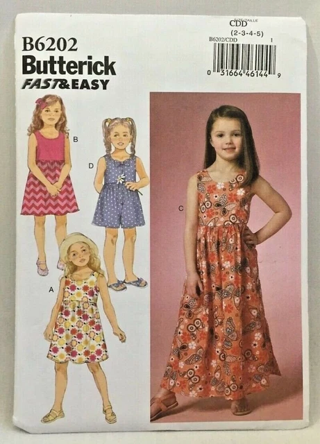 2015 Butterick Sewing Pattern B6202 Girls Sleeveless Dress Culottes Sz 2-5 2506