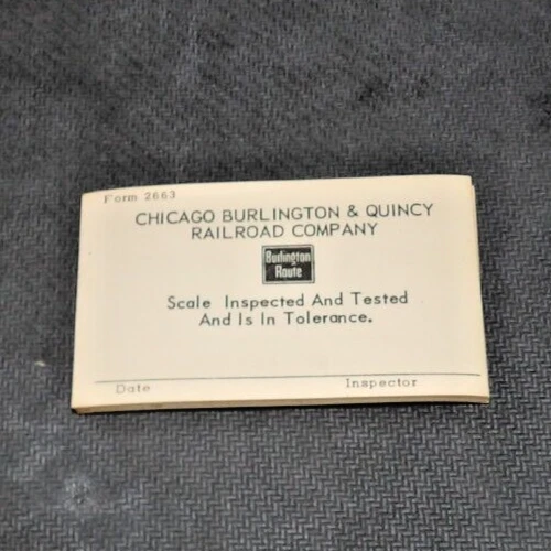Chicago Burlington & Quincy Railroad Scale Tolerance Inspected Tested Ticket Pad