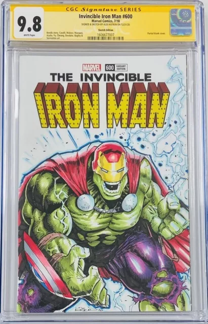 Marvel Invincible Iron Man #600 OA Hulk Cosplay Sketch Signed Kotkin CGC 9.8 SS