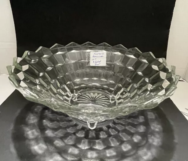 10" FOSTORIA American Clear Glass 3-Toed Footed Bowl