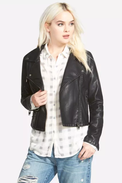 BLANKNYC Denim Faux Leather Moto Jacket - Black - Small