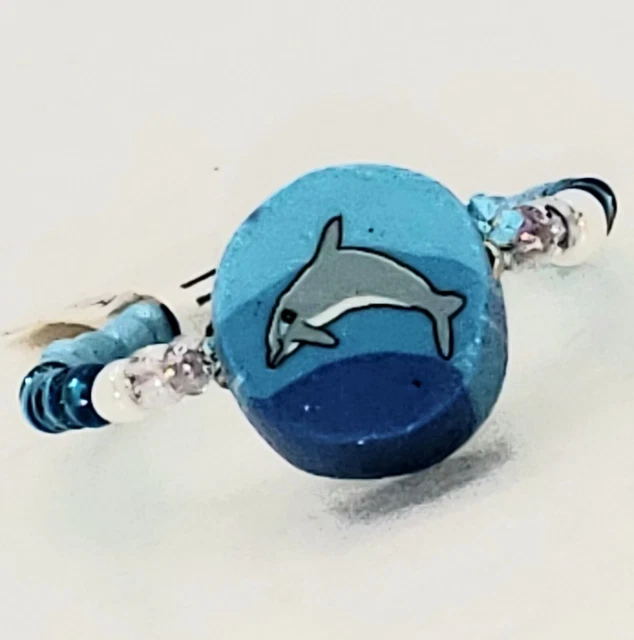Dolphin Art clay glass seed bead Wire Rings 46 pc Lot size 2.5 thru 8  New Vntg