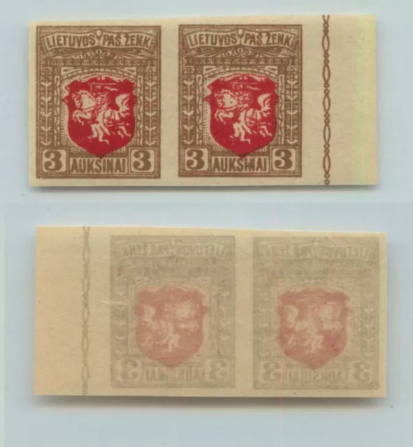 Lithuania 🇱🇹 1919 SC 59 Mi 48U MNH imperf pair . g4774