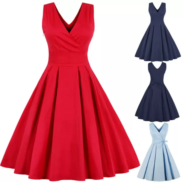 Plus Size Women 40s 50s Vintage Rockabilly Style Summer Evening Prom Swing Dress