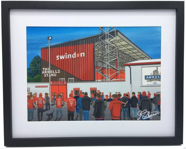 Swindon Town FC County Ground High Quality Framed Football Art Print. Approx A4.