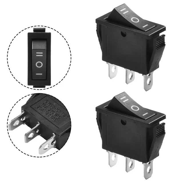 ON-OFF-ON RECTANGLE ROCKER Switch 3 Position SPDT Black for Car Dash ...